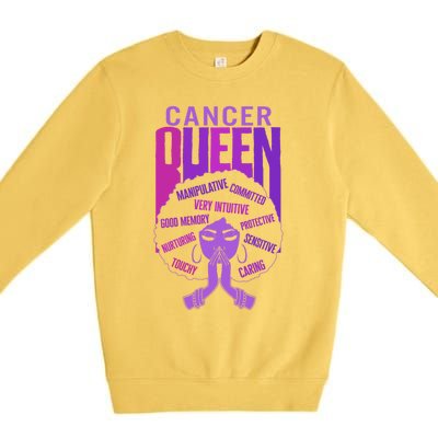 Cancer Queen African American Purple Horoscope Facts Gift Premium Crewneck Sweatshirt