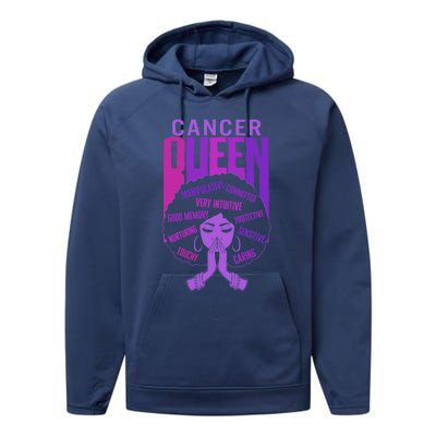 Cancer Queen African American Purple Horoscope Facts Gift Performance Fleece Hoodie