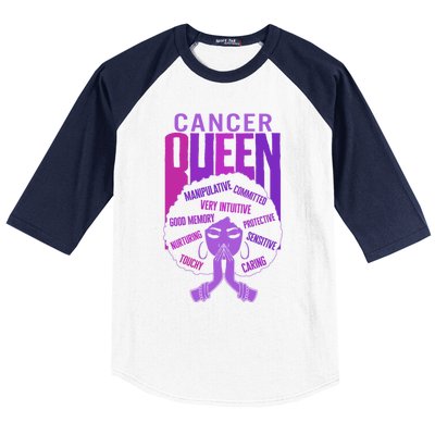 Cancer Queen African American Purple Horoscope Facts Gift Baseball Sleeve Shirt