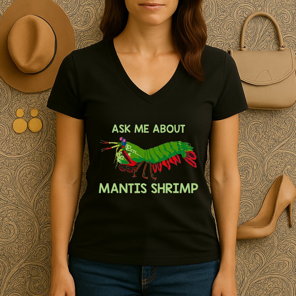 Crustacean Quote Ask Me About Mantis Shrimp Women's V-Neck T-Shirt