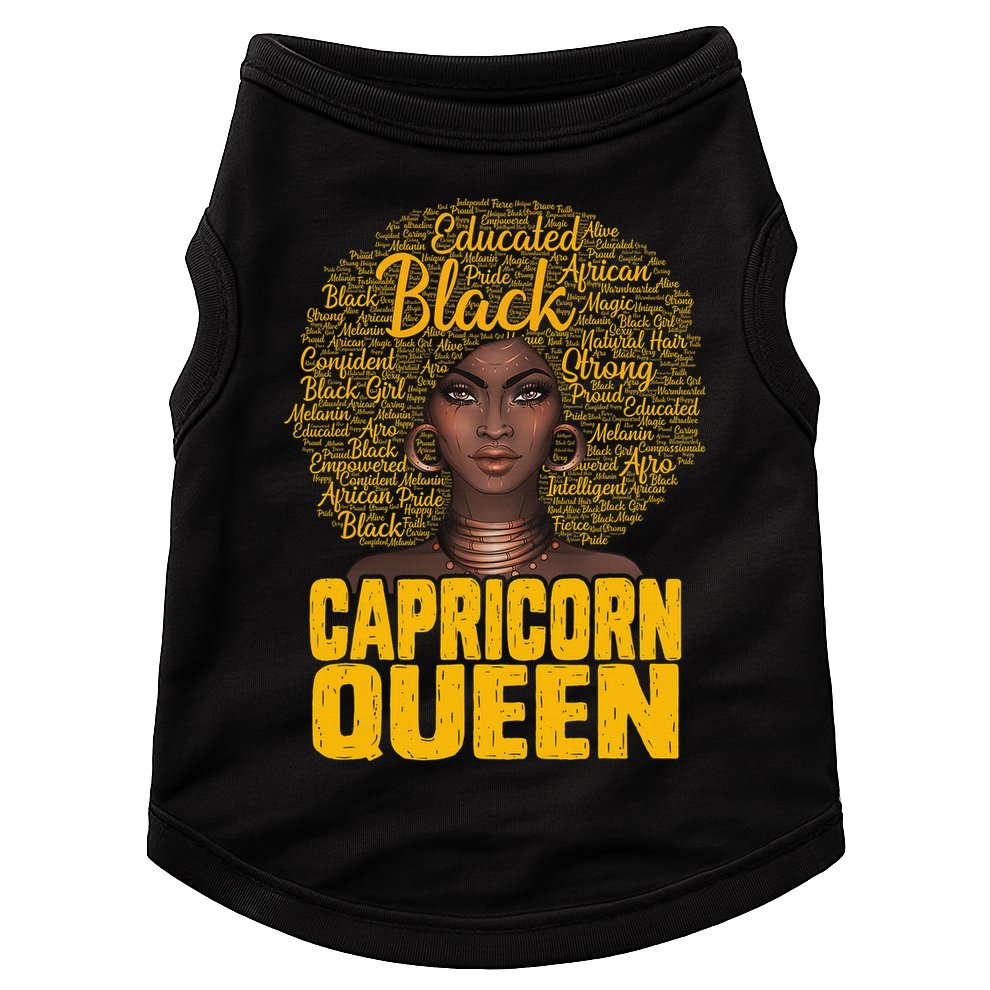 Capricorn Queen Black Woman Natural Hair Afro  Zodiac Doggie Tank