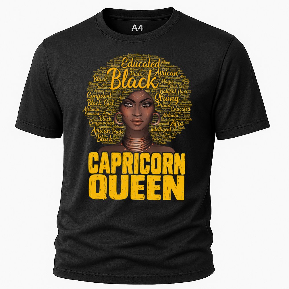 Capricorn Queen Black Woman Natural Hair Afro  Zodiac Cooling Performance Crew T-Shirt
