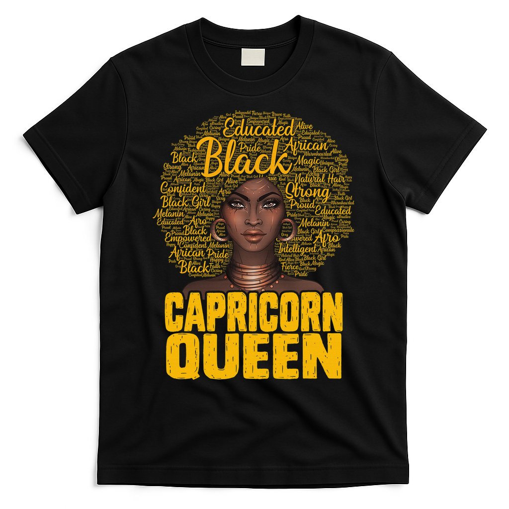 Capricorn Queen Black Woman Natural Hair Afro  Zodiac T-Shirt