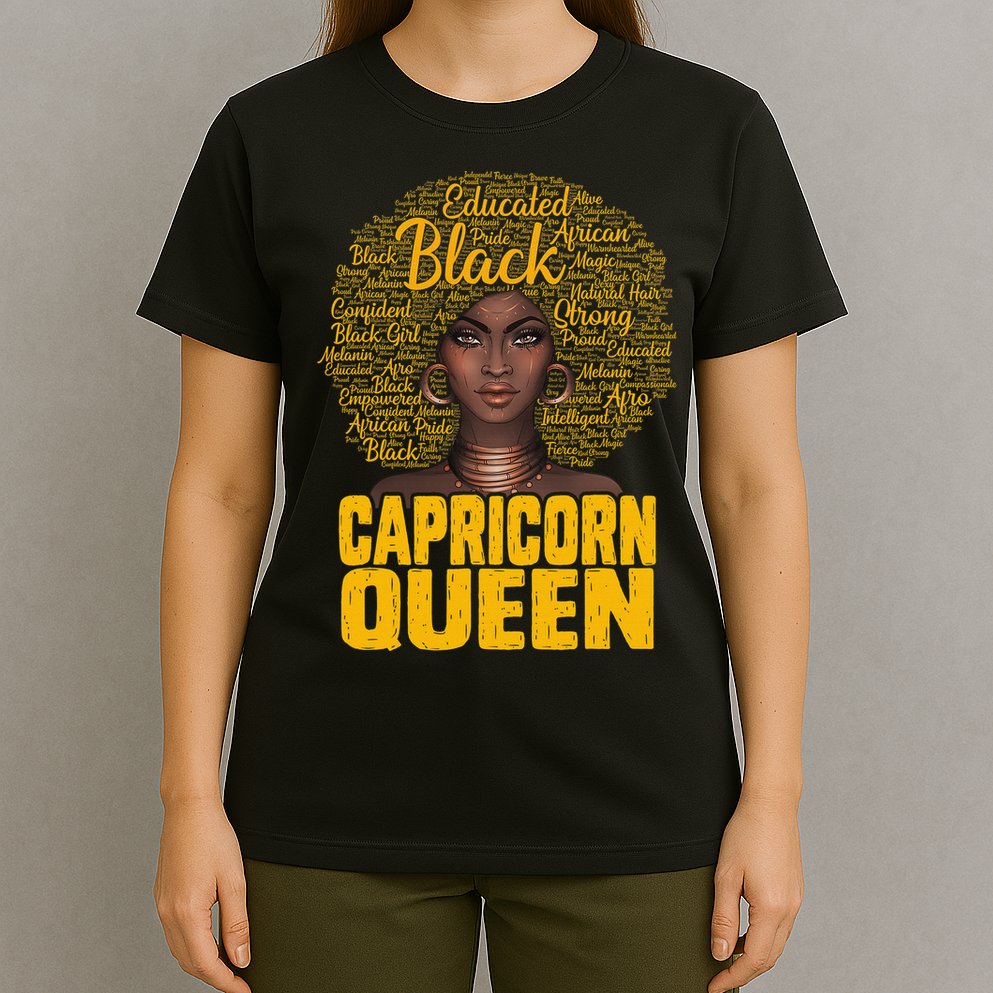 Capricorn Queen Black Woman Natural Hair Afro  Zodiac T-Shirt