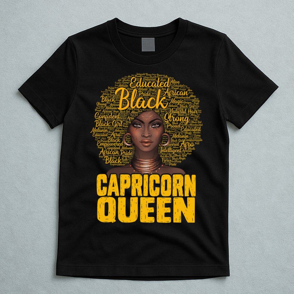 Capricorn Queen Black Woman Natural Hair Afro  Zodiac T-Shirt