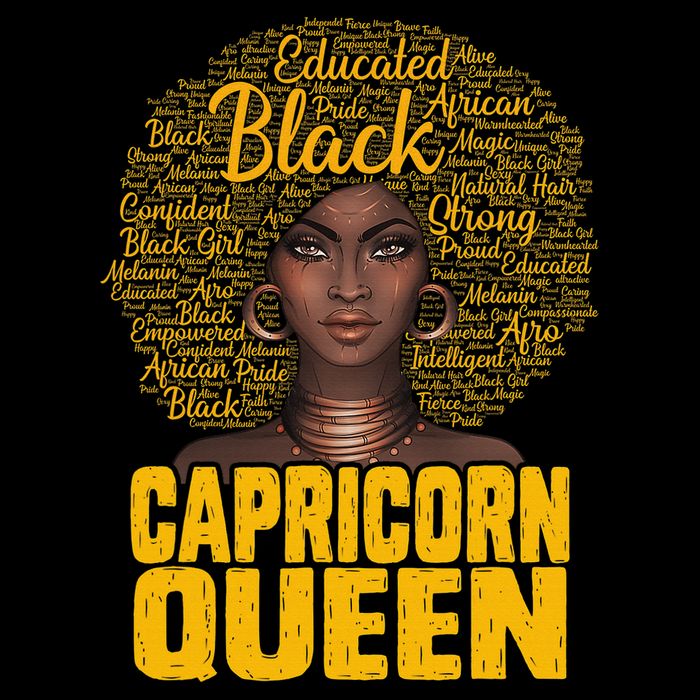 Capricorn Queen Black Woman Natural Hair Afro  Zodiac T-Shirt
