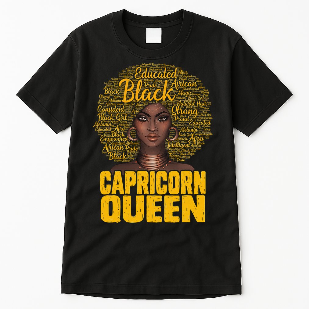Capricorn Queen Black Woman Natural Hair Afro  Zodiac Tall T-Shirt