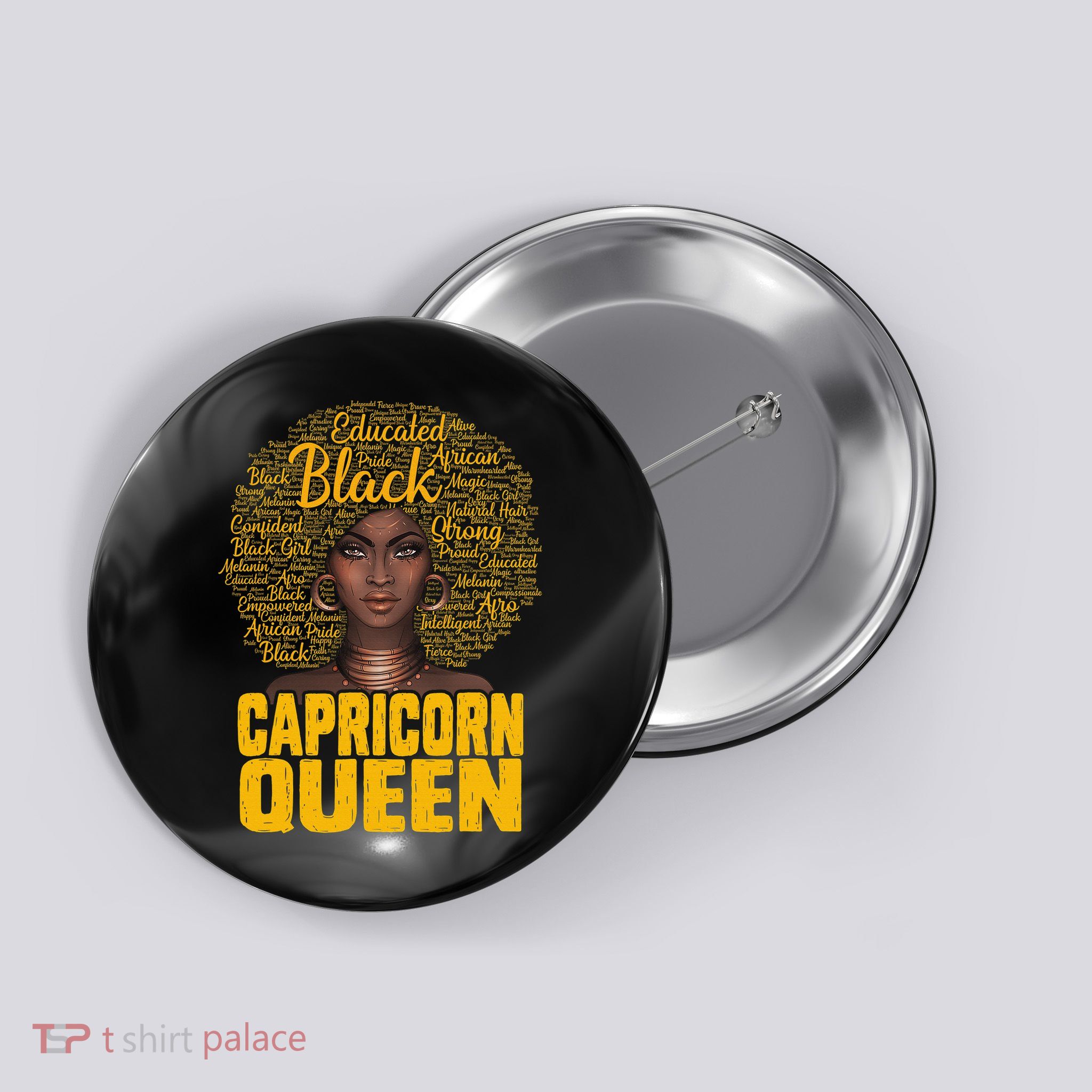 Capricorn Queen Black Woman Natural Hair Afro  Zodiac Button