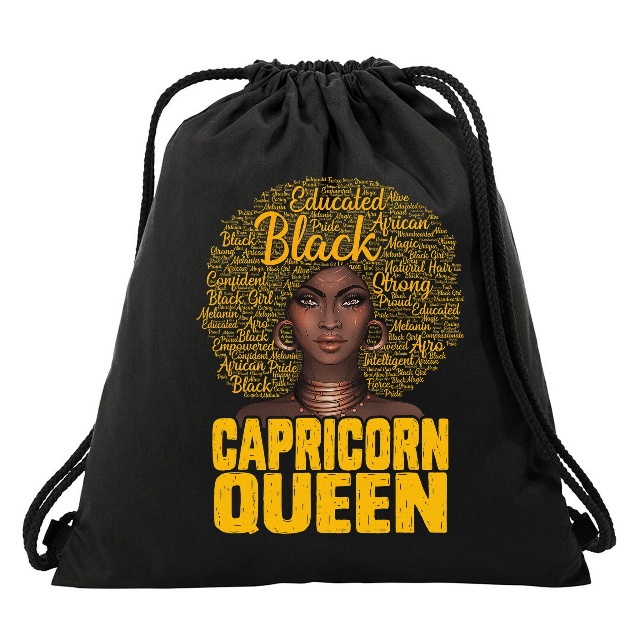 Capricorn Queen Black Woman Natural Hair Afro  Zodiac Drawstring Bag