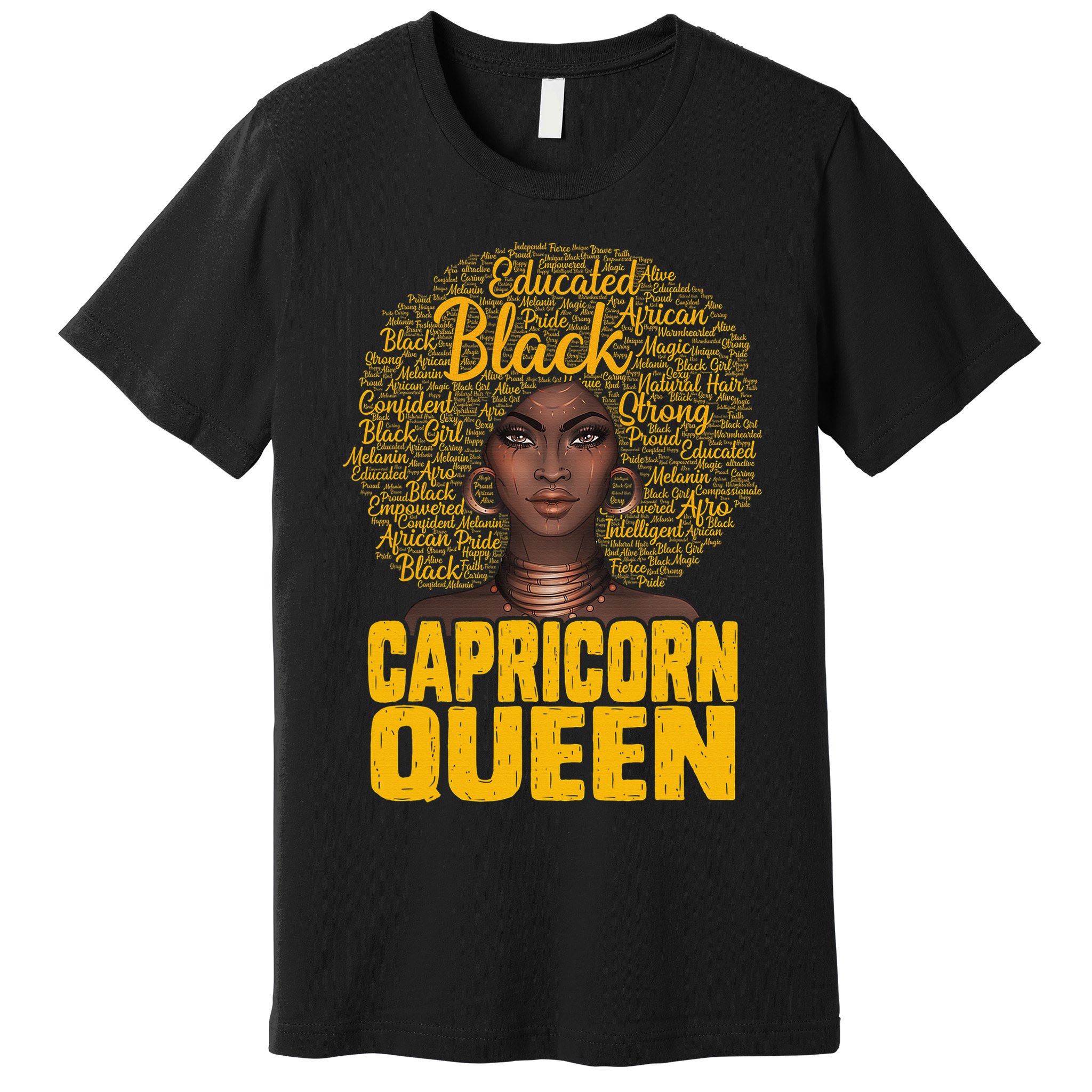 Capricorn Queen Black Woman Natural Hair Afro  Zodiac Premium T-Shirt