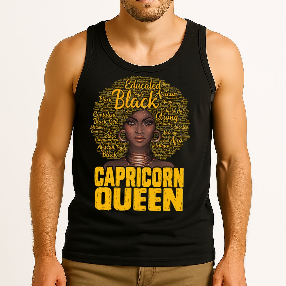 Capricorn Queen Black Woman Natural Hair Afro  Zodiac Tank Top