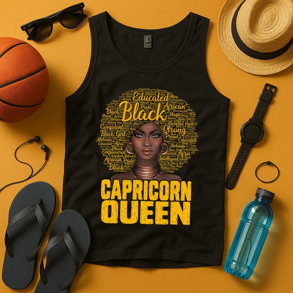 Capricorn Queen Black Woman Natural Hair Afro  Zodiac Tank Top