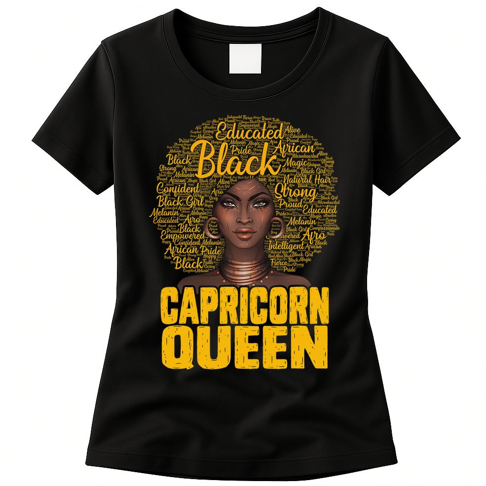 Capricorn Queen Black Woman Natural Hair Afro  Zodiac Womens T-Shirt