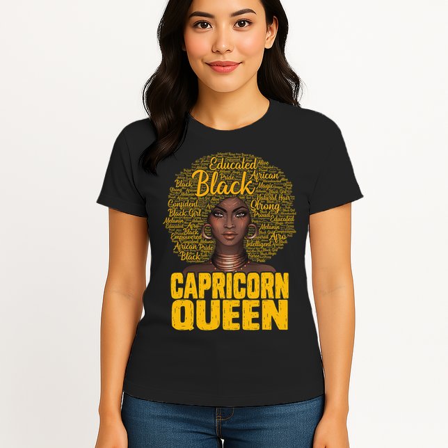 Capricorn Queen Black Woman Natural Hair Afro  Zodiac Womens T-Shirt