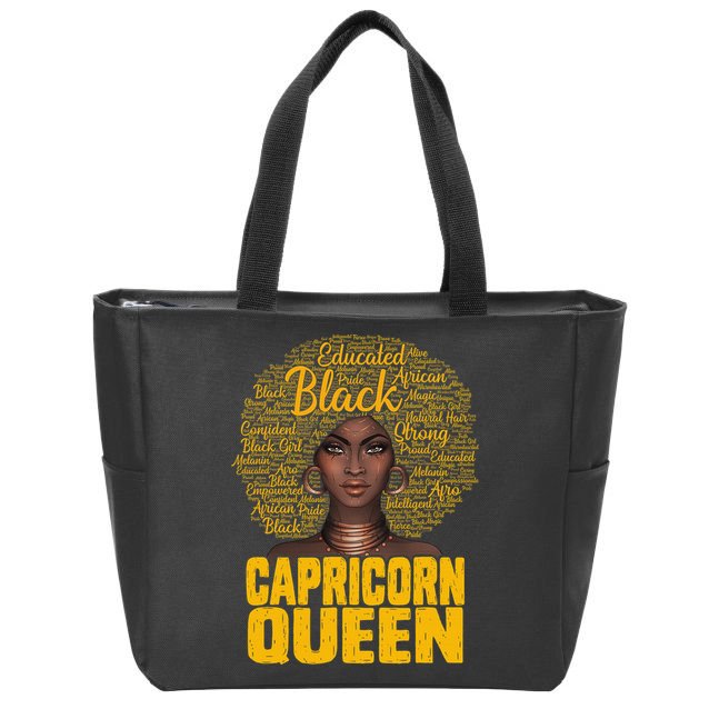 Capricorn Queen Black Woman Natural Hair Afro  Zodiac Zip Tote Bag