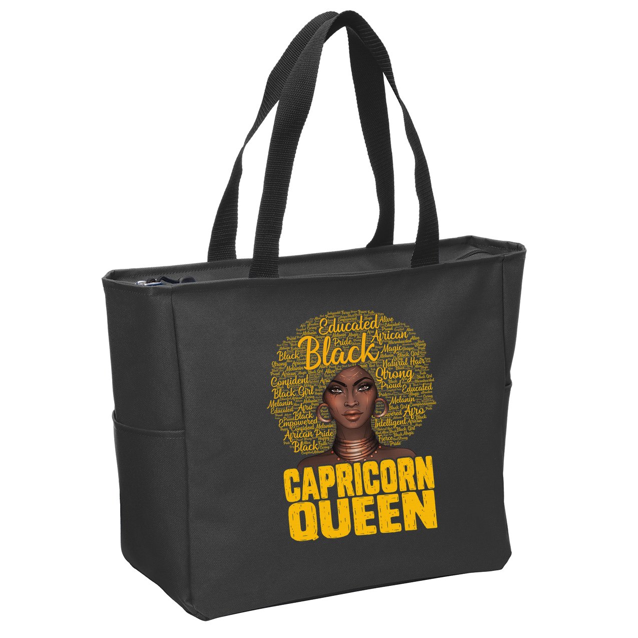Capricorn Queen Black Woman Natural Hair Afro  Zodiac Zip Tote Bag