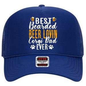 Cool Quote: Best Bearded Beer Lovin Corgi Dad Ever Fathers Day High Crown Mesh Back Trucker Hat