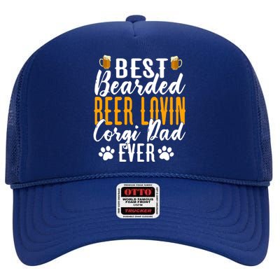 Cool Quote: Best Bearded Beer Lovin Corgi Dad Ever Fathers Day High Crown Mesh Back Trucker Hat