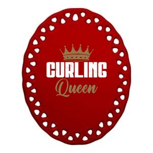 Curling Queen Curling Gift Ceramic Oval Ornament