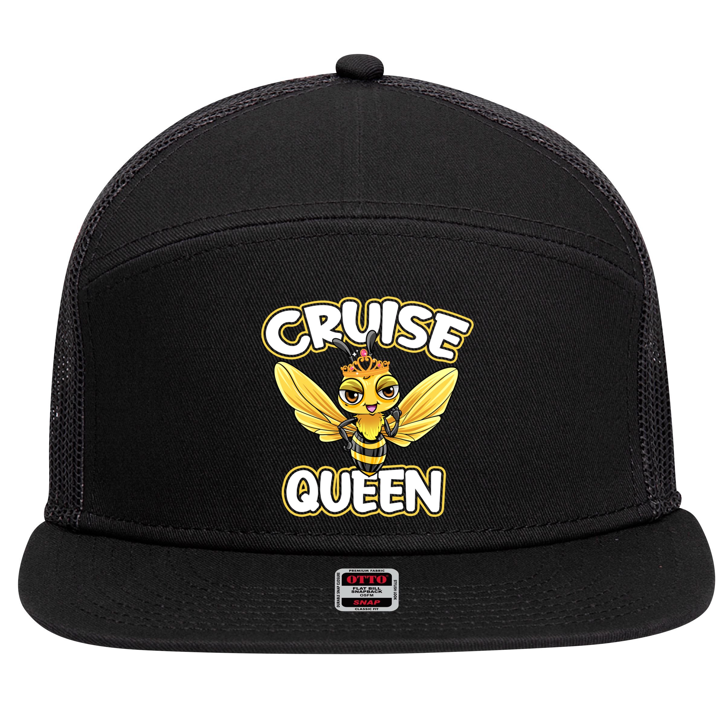 Cruise Queen Cruise Ship Cute Bee Design Beach Vacation Gift 7 Panel Mesh Trucker Snapback Hat