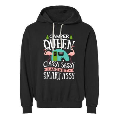 Camper Queen Classy Sassy Smart Funny Women Girls Camping RV Garment-Dyed Fleece Hoodie