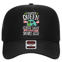 Camper Queen Classy Sassy Smart Funny Women Girls Camping RV High Crown Mesh Back Trucker Hat