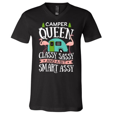 Camper Queen Classy Sassy Smart Funny Women Girls Camping RV V-Neck T-Shirt