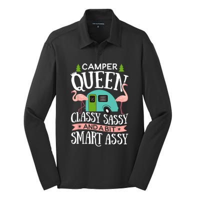 Camper Queen Classy Sassy Smart Funny Women Girls Camping RV Silk Touch Performance Long Sleeve Polo