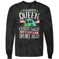 Camper Queen Classy Sassy Smart Funny Women Girls Camping RV Tie-Dye Long Sleeve Shirt