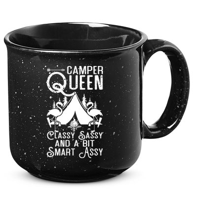 Camper Queen Classy Sassy Smart Assy Camping RV Gifts Women 15oz Campfire Ceramic Mug