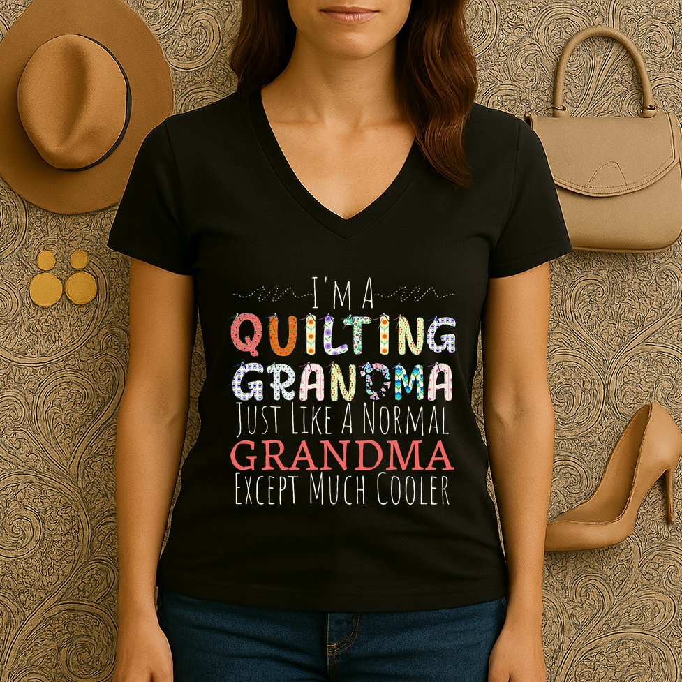 Cool Quilting Design For Women Grandma Quilt Sewing Quilter Women's V-Neck T-Shirt
