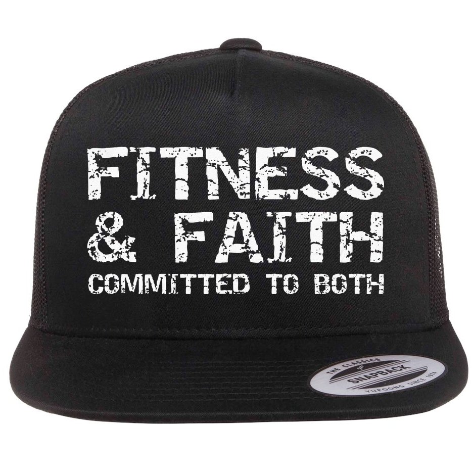 Christian Quote For Men Fitness & Faith Committed To Both Flat Bill Trucker Hat