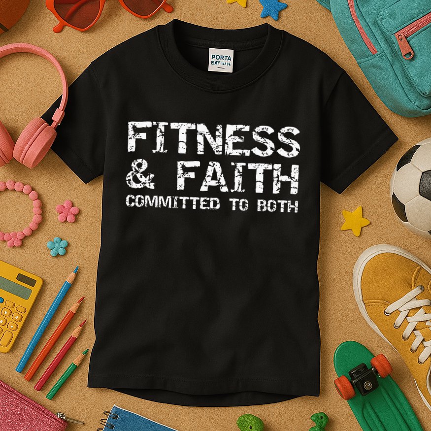 Christian Quote For Men Fitness & Faith Committed To Both Kids T-Shirt
