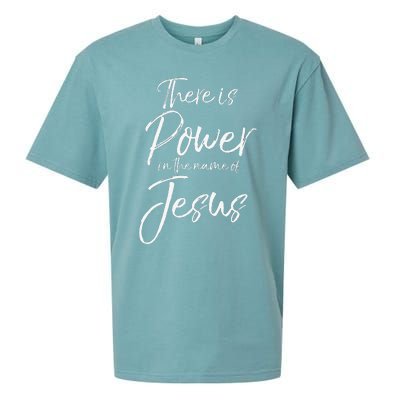 Christian Quote Gift There Is Power In The Name Of Jesus Sueded Cloud Jersey T-Shirt