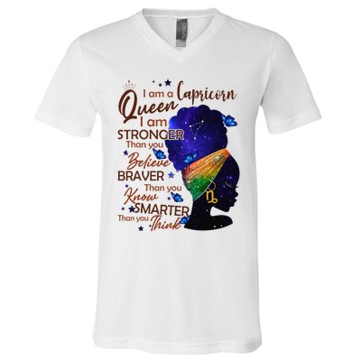 Capricorn Queen I Am Stronger Birthday Gift For Black Wo V-Neck T-Shirt