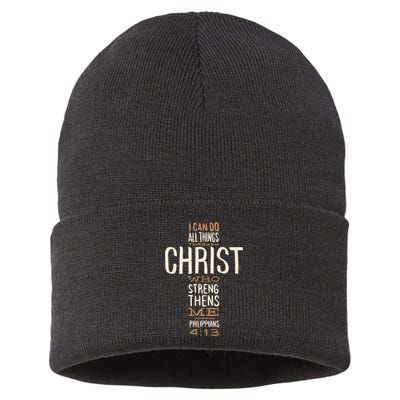 Christian Quote I Can Do All Things Through Christ Who Strengthens Me Sustainable Knit Beanie