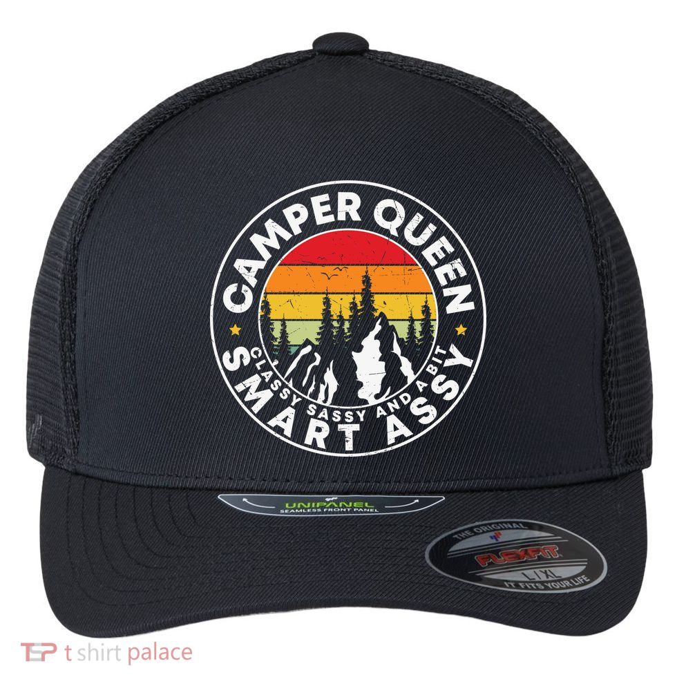 Camper Queen Smart Assy , Classy Sassy And A Bit Logo Camping Flexfit Unipanel Trucker Cap