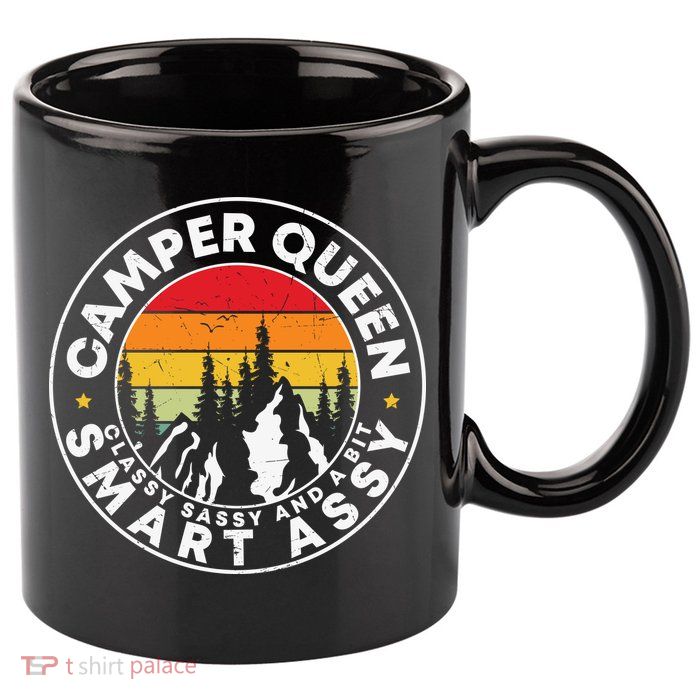 Camper Queen Smart Assy , Classy Sassy And A Bit Logo Camping 11oz C Handle Ceramic Mug
