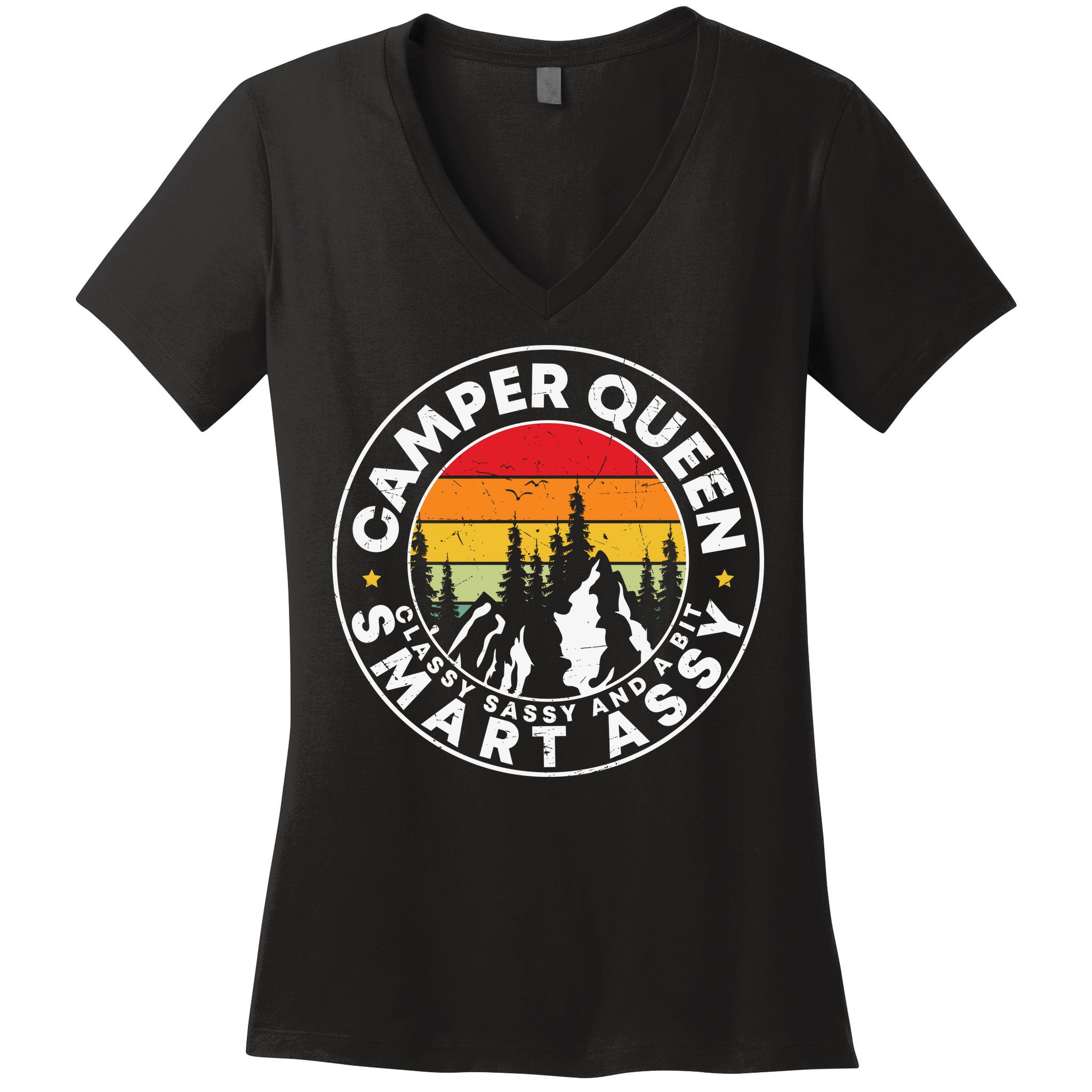 Camper Queen Smart Assy , Classy Sassy And A Bit Logo Camping Women's V-Neck T-Shirt