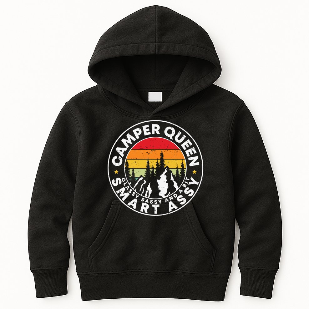 Camper Queen Smart Assy , Classy Sassy And A Bit Logo Camping Kids Hoodie