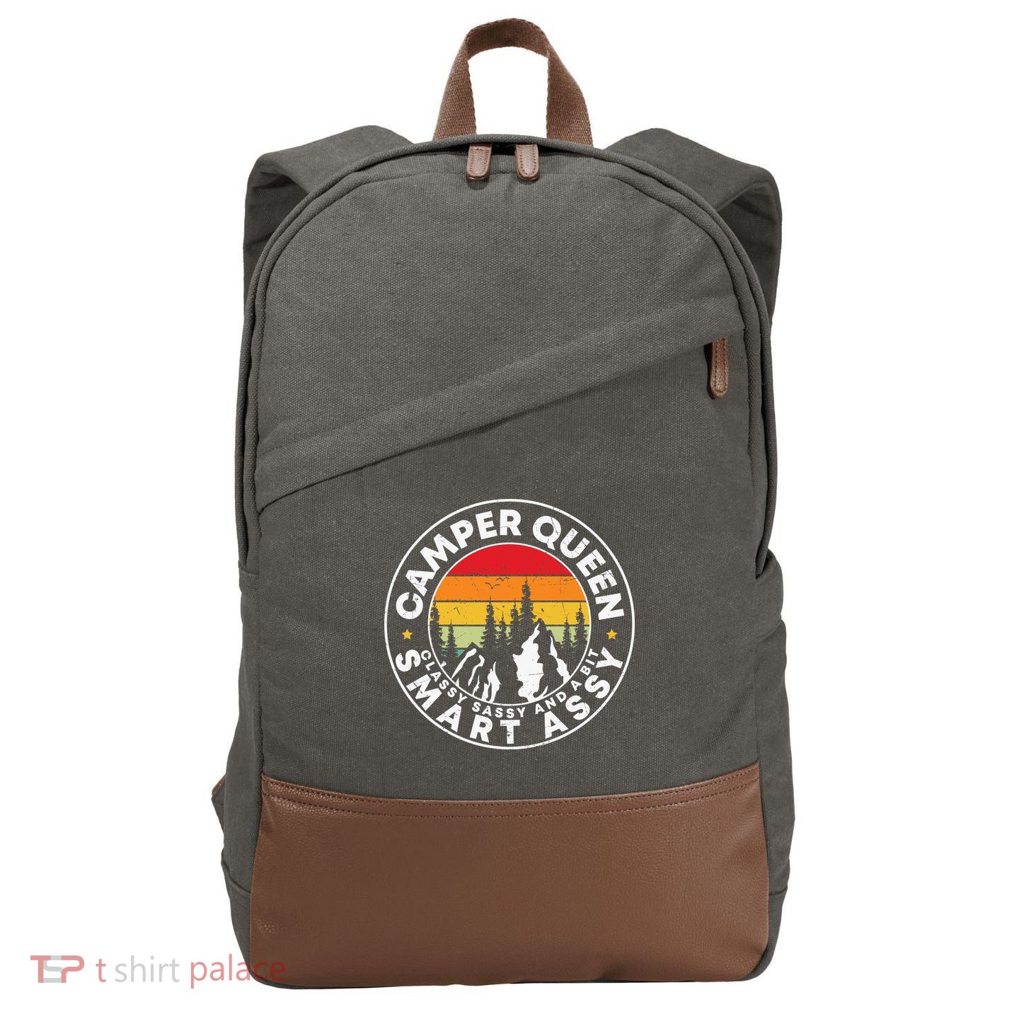 Camper Queen Smart Assy , Classy Sassy And A Bit Logo Camping Cotton Canvas Backpack
