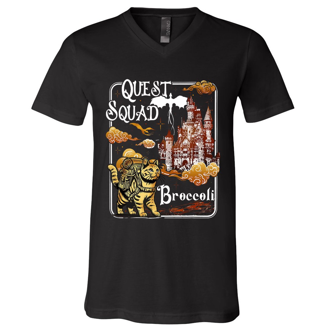 Cat Quest Squad Broccoli V-Neck T-Shirt