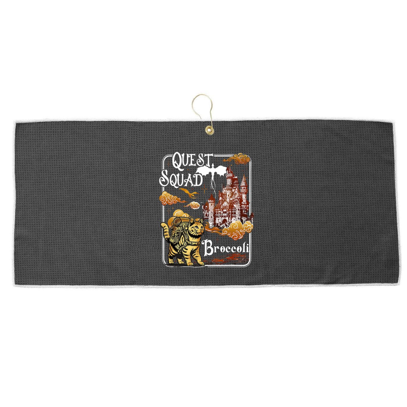 Cat Quest Squad Broccoli Large Microfiber Waffle Golf Towel