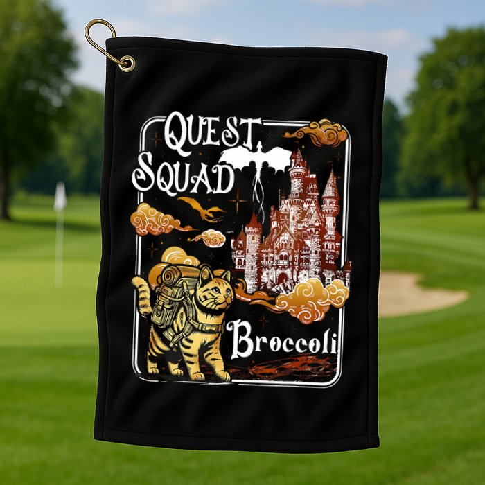 Cat Quest Squad Broccoli Golf Towel