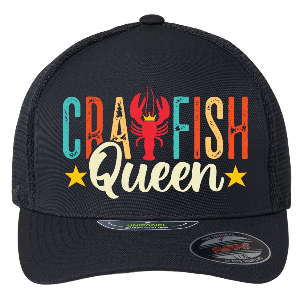 Crawfish Queen Vintage Retro Boil Season Lobster Gift Flexfit Unipanel Trucker Cap