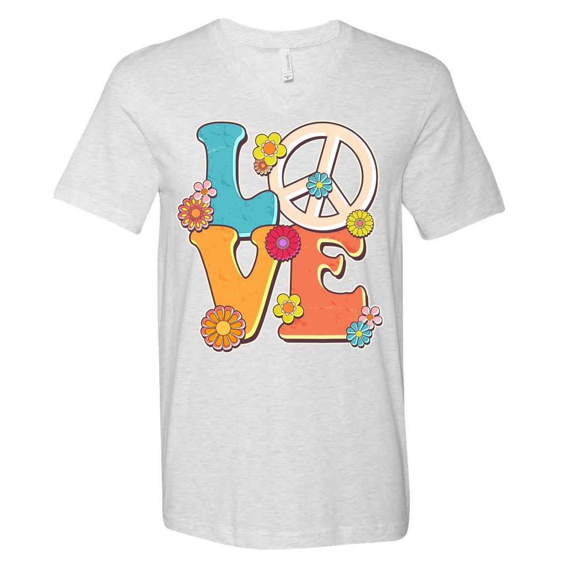 Cute Retro 1960s Flower Power Love Peace V-Neck T-Shirt