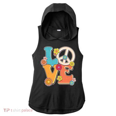 Cute Retro 1960s Flower Power Love Peace Ladies PosiCharge Tri-Blend Wicking Draft Hoodie Tank