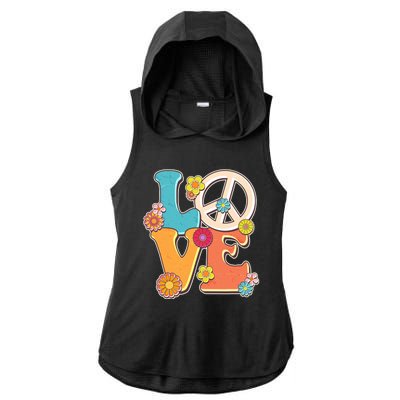 Cute Retro 1960s Flower Power Love Peace Ladies PosiCharge Tri-Blend Wicking Draft Hoodie Tank