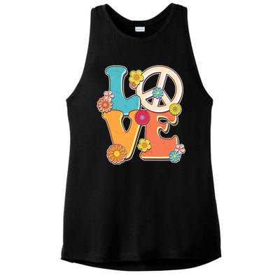 Cute Retro 1960s Flower Power Love Peace Ladies PosiCharge Tri-Blend Wicking Tank