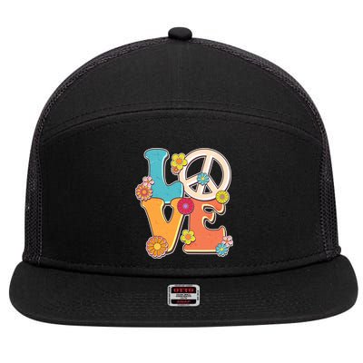 Cute Retro 1960s Flower Power Love Peace 7 Panel Mesh Trucker Snapback Hat